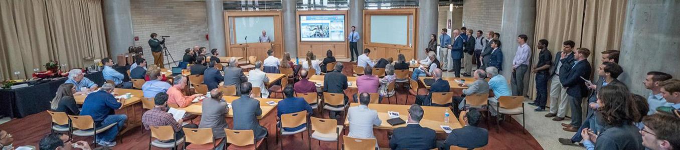 news presentation in large room